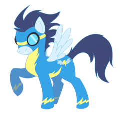 Size: 900x831 | Tagged: safe, artist:panzerific, soarin', pegasus, pony, g4, goggles, male, raised hoof, simple background, solo, spread wings, stallion, transparent background, wings, wonderbolts uniform
