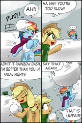 Size: 1900x2838 | Tagged: safe, artist:ciriliko, applejack, rainbow dash, g4, comic, creeper, snow