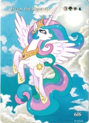 Size: 428x590 | Tagged: safe, artist:00-pavorandom-00, princess celestia, pony, g4, card, cloud, cloudy, female, flying, magic the gathering, solo, treva