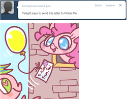 Size: 483x379 | Tagged: safe, artist:askloveletters, pinkie pie, oc, oc:love letters, ask love letters, g4, ask, balloon, tumblr