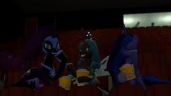 Size: 1920x1080 | Tagged: safe, artist:andrewnuva199, nightmare moon, princess luna, queen chrysalis, g4, 3d, gmod