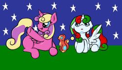 Size: 1205x690 | Tagged: safe, artist:ask-sunnyrays, princess skyla, oc, alicorn, pony, g4, alicorn oc, bezel, pet, pet oc, sparkles, starry eyes, toy, wingding eyes