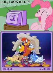 Size: 563x770 | Tagged: safe, pinkie pie, earth pony, pony, g4, disney, donald duck, exploitable meme, female, have a gay old time, jose carioca, mare, meme, op, panchito pistoles, the three caballeros, tv meme