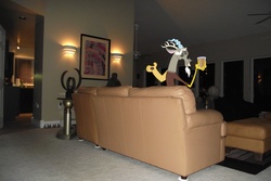 Size: 4000x2664 | Tagged: safe, artist:venom2204, discord, g4, couch, lights, painting, ponies in real life, vector