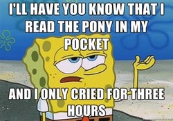 Size: 400x281 | Tagged: safe, artist:baroquenexus, barely pony related, fanfic, image macro, impact font, male, no weenies allowed, spongebob squarepants, spongebob squarepants (character), the pony in my pocket