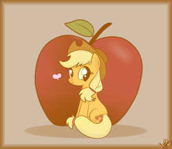 Size: 1054x909 | Tagged: safe, artist:balloons504, applejack, earth pony, pony, g4, female, heart, obligatory apple, sitting, solo