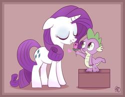 Size: 1167x907 | Tagged: safe, artist:balloons504, rarity, spike, pony, unicorn, g4, duo, female, heart, male, rose, ship:sparity, shipping, straight