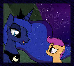 Size: 1100x991 | Tagged: safe, artist:balloons504, princess luna, scootaloo, alicorn, pegasus, pony, g4, duo