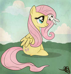 Size: 905x937 | Tagged: safe, artist:balloons504, fluttershy, pegasus, pony, rabbit, g4, duo, female, solo