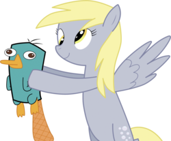 Size: 982x814 | Tagged: safe, artist:cawinemd, derpy hooves, pegasus, platypus, pony, g4, crossover, female, mare, perry the platypus, phineas and ferb