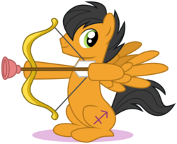 Size: 1304x1064 | Tagged: safe, artist:red-pear, sagittarius (g4), pegasus, pony, g4, arrow, bow (weapon), bow and arrow, horoscope, male, ponyscopes, sagittarius, simple background, sitting, smiling, solo, stallion, suction cup, svg, transparent background, vector, weapon, zodiac