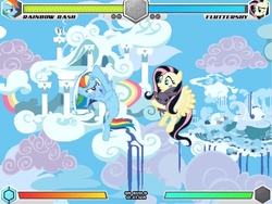 Size: 640x481 | Tagged: safe, angel bunny, fluttershy, rainbow dash, pegasus, pony, rabbit, fighting is magic, g4, cloud, cloudsdale, emoshy, female, flying, mare, palette swap, rainbow dash's house, recolor, sky