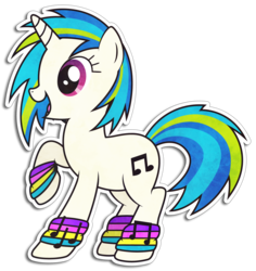 Size: 1517x1607 | Tagged: safe, artist:kennyklent, dj pon-3, vinyl scratch, pony, unicorn, g4, female, mare, rainbow power, rainbow power-ified, simple background, solo, sticker, toy, transparent background