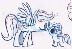 Size: 1024x691 | Tagged: dead source, safe, artist:jazz-dafunk, oc, oc only, pegasus, pony, deviantart watermark, family, filly, glasses, jazzie flowerfunk, mother and daughter, nuzzling, obtrusive watermark, skylark melody, watermark