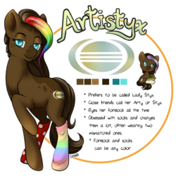 Size: 893x894 | Tagged: safe, artist:styxlady, oc, oc only, oc:artistyx, earth pony, pony, clothes, rainbow socks, socks, solo, striped socks