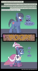 Size: 2000x3771 | Tagged: safe, artist:mlp-silver-quill, oc, oc only, oc:clutterstep, angry, bow, braid, clothes, comments, crossdressing, dress, glare, gritted teeth, hennin, looking at you, metahumor, open mouth, princess, solo, wide eyes