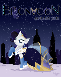 Size: 900x1145 | Tagged: safe, artist:midori-no-ink, rarity, bronycon, g4, clothes, dress, female, snow, snowfall, solo