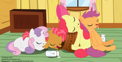 Size: 1280x651 | Tagged: safe, artist:neysanight, apple bloom, babs seed, scootaloo, sweetie belle, g4, cutie mark crusaders