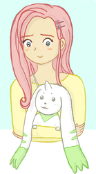 Size: 869x1567 | Tagged: safe, artist:iemikas, fluttershy, human, terriermon, g4, crossover, digimon, humanized, light skin