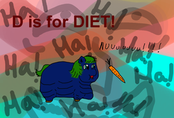 Size: 1977x1348 | Tagged: safe, artist:irongalley, fluffy pony, alphabet, carrot, diet, evil laugh, solo