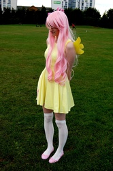 Size: 1277x1920 | Tagged: safe, artist:lady-giggles, fluttershy, human, g4, clothes, cosplay, irl, irl human, photo, socks, solo