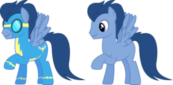 Size: 1277x626 | Tagged: safe, artist:90sigma, wave chill, pegasus, pony, g4, background pony, blank flank, clothes, goggles, male, raised hoof, simple background, solo, spread wings, stallion, transparent background, uniform, vector, wings, wonderbolts, wonderbolts uniform