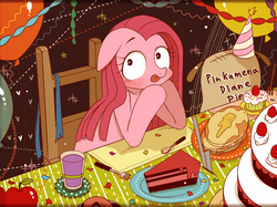 Size: 871x653 | Tagged: safe, artist:うめぐる, madame leflour, pinkie pie, g4, cake, female, pancakes, pinkamena diane pie, pixiv, solo