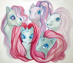 Size: 1200x1031 | Tagged: safe, artist:honeyrey, minty, sweet stuff, twinkle eyed pony, g1, g3, traditional art