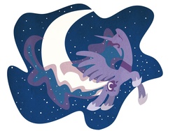 Size: 1700x1275 | Tagged: safe, artist:lalindaaa, princess luna, g4, crescent moon, female, flying, solo, transparent moon