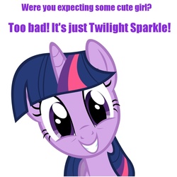 Size: 1200x1200 | Tagged: safe, twilight sparkle, g4, cute, female, irony, it was me, meme, solo, text