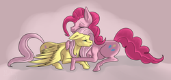 Size: 1024x481 | Tagged: safe, artist:masktheplagues, fluttershy, pinkie pie, g4, comforting, crying, female, hoers, hug, lesbian, realistic, sad, ship:flutterpie, shipping