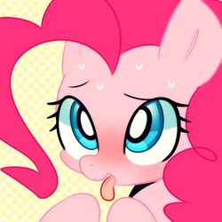 Size: 1000x1000 | Tagged: safe, artist:maren, pinkie pie, g4, female, hot, overheated, pixiv, solo, sweat, thirsty, tongue out