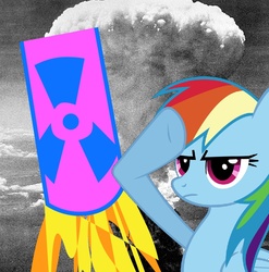 Size: 900x912 | Tagged: safe, rainbow dash, g4, 4chan party hat, explosion, friendship missile, rainbow dash salutes, salute