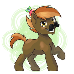 Size: 700x700 | Tagged: safe, artist:idrawweeklypony, button mash, earth pony, pony, g4, blank flank, button 'stache, colt, foal, hat, hooves, male, moustache, propeller hat, raised hoof, smiling, solo, teeth