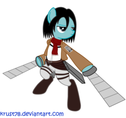 Size: 1500x1400 | Tagged: safe, artist:krust78, oc, oc only, semi-anthro, attack on titan, mikasa ackerman, ponified, simple background, solo, sword, transparent background, weapon