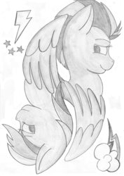 Size: 752x1063 | Tagged: safe, artist:mooniearts, lightning dust, rainbow dash, g4, monochrome, traditional art