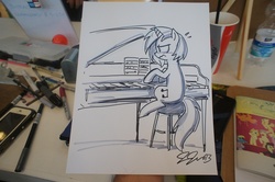 Size: 1228x816 | Tagged: safe, artist:johnjoseco, dj pon-3, vinyl scratch, g4, female, musical instrument, piano, solo, traditional art