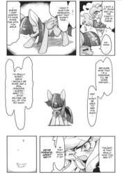 Size: 1036x1478 | Tagged: safe, artist:rikose, applejack, fluttershy, pinkie pie, twilight sparkle, alicorn, pony, g4, comic, female, mare, monochrome, pngk poni-gaku!, traslation:atticon, twilight sparkle (alicorn)