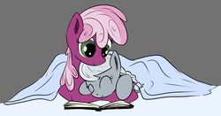 Size: 900x472 | Tagged: safe, artist:rainbow-dosh, artist:xioade, cheerilee, silver spoon, earth pony, pony, g4, blanket, book, cheeribetes, cuddling, cute, filly, foal, hug, i hope we hear a story from cheerilee, reading, silverbetes, snuggling