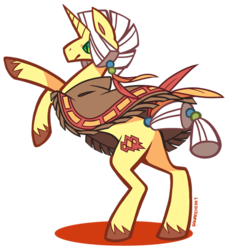 Size: 540x590 | Tagged: safe, artist:zhampy, oc, oc only, oc:racing diamond, pony, clothes, feather, male, poncho, rearing, solo, stallion, unshorn fetlocks