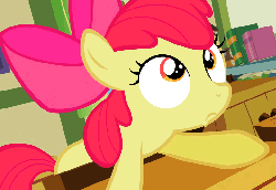 Size: 781x540 | Tagged: safe, screencap, apple bloom, earth pony, pony, family appreciation day, g4, season 2, animated, book, female, frown, gif, head shake, leaning, looking up, nope, solo, wide eyes