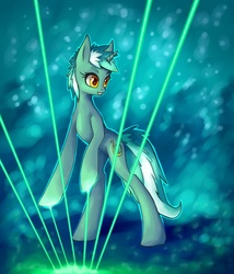 Size: 1200x1400 | Tagged: safe, artist:asimos, lyra heartstrings, pony, unicorn, g4, abstract background, background pony, bipedal, electronic music, female, harp, jean-michel jarre, laser, laser harp, looking away, mare, musical instrument, solo