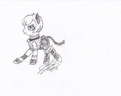 Size: 1003x796 | Tagged: safe, artist:pritalicious, earth pony, pony, female, mare, monochrome, ms. fortune, ponified, skullgirls, solo, traditional art