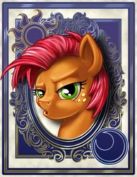 Size: 700x900 | Tagged: safe, artist:harwick, babs seed, earth pony, pony, harwick's sun/moon portraits, g4, female, filly, hair blowing, portrait, solo