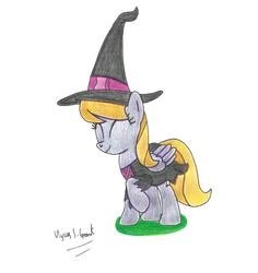 Size: 4320x4584 | Tagged: safe, artist:ulyssesgrant, cloud kicker, g4, absurd resolution, clothes, costume, female, hat, nightmare night, solo, traditional art, witch