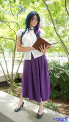 Size: 1154x2048 | Tagged: safe, artist:rose0fmay, twilight sparkle, human, g4, book, clothes, cosplay, glasses, irl, irl human, long skirt, photo, skirt, solo