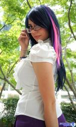 Size: 1237x2048 | Tagged: safe, artist:rose0fmay, twilight sparkle, human, g4, clothes, cosplay, glasses, irl, irl human, looking at you, photo, skirt, solo