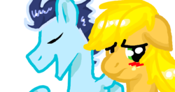 Size: 620x327 | Tagged: safe, artist:greenstylus, applejack, soarin', g4, blushing, female, hatless, male, missing accessory, ship:soarinjack, shipping, simple background, straight, transparent background