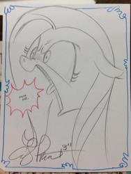 Size: 769x1024 | Tagged: safe, artist:andypriceart, fluttershy, pony, g4, female, flutterrage, little tongue, meme, rage face, solo, traditional art