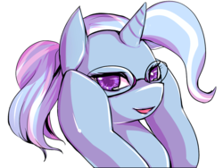 Size: 900x675 | Tagged: safe, artist:bakki, trixie, pony, unicorn, g4, bust, colored pupils, female, glasses, hoof hold, looking at you, mare, portrait, simple background, solo, transparent background